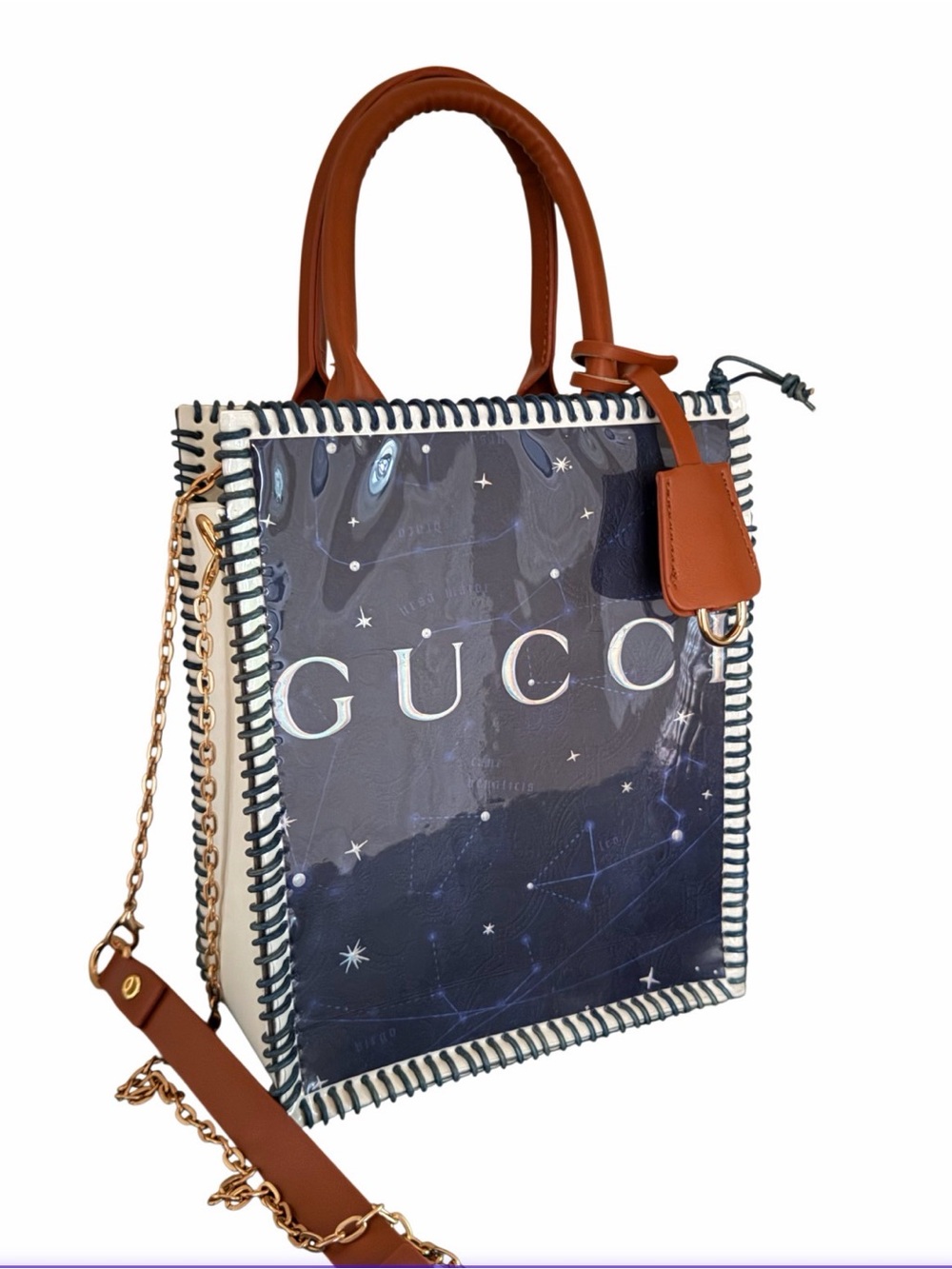 OOAK Upcycled Gucci Constellation Tote – Hand-Laced Celestial Bag